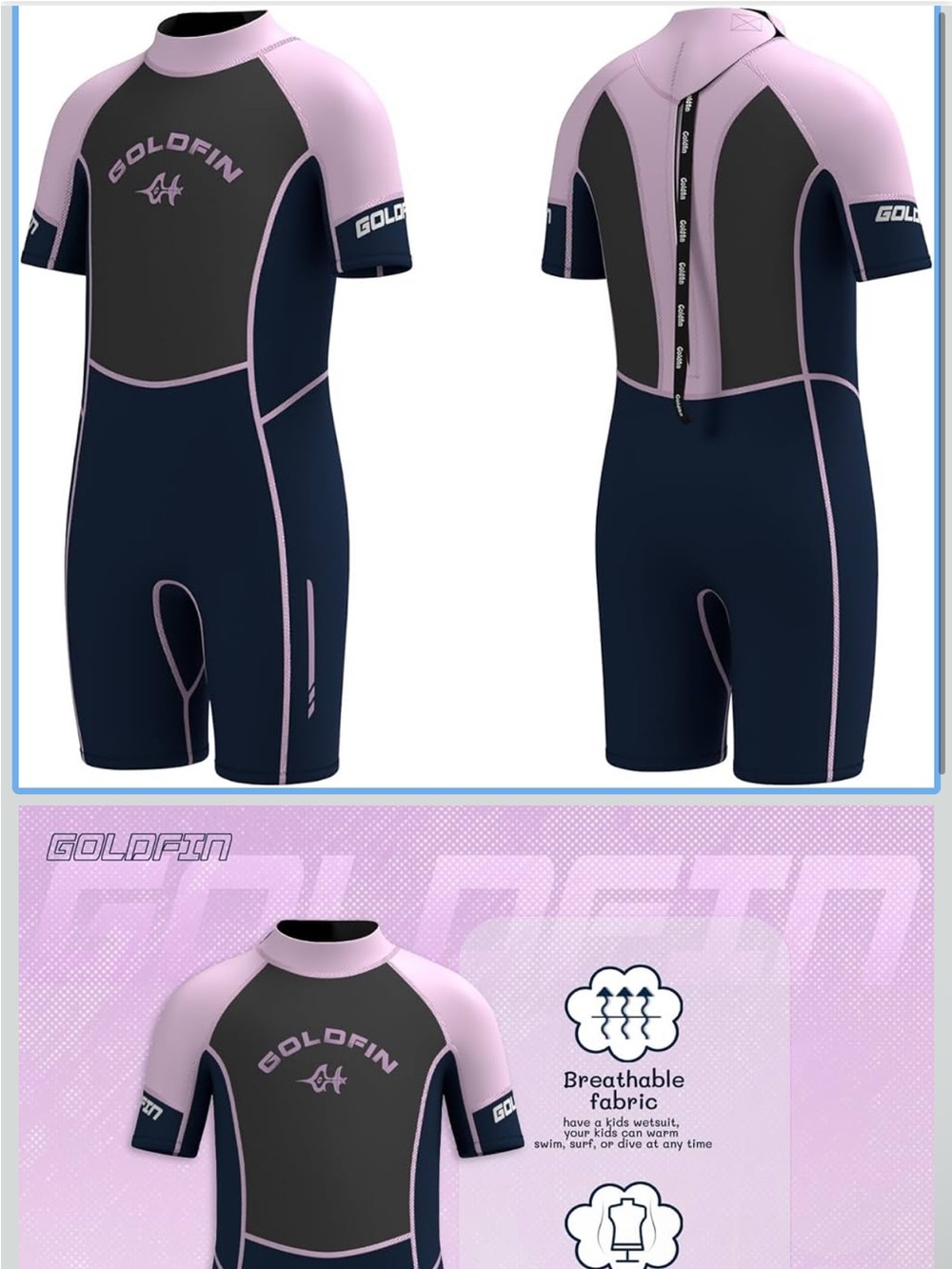 Kids Short Sleeve Navy and Pink Wetsuit